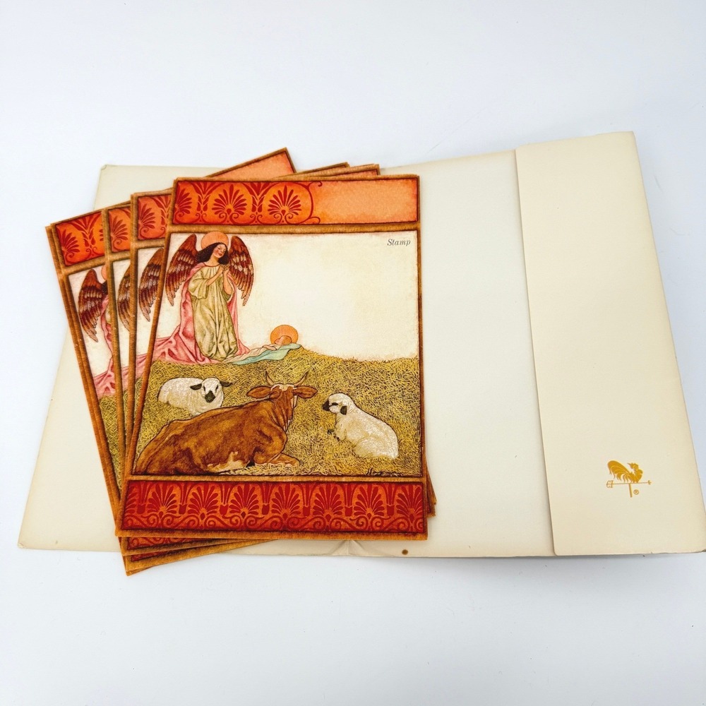 Vintage Current Just A Notes Christmas Scene Trifold Card Stationary Set of 10